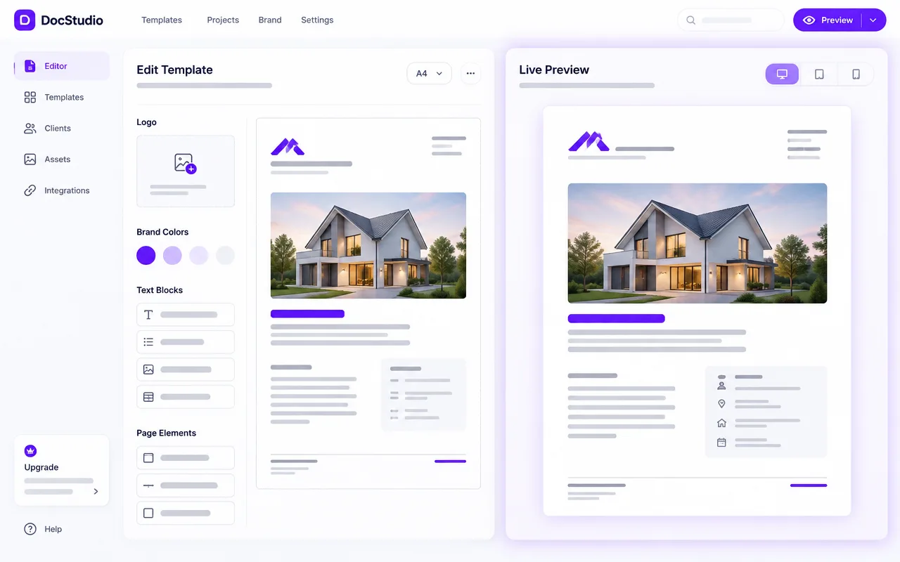 DocStudio template editor with live preview for admins