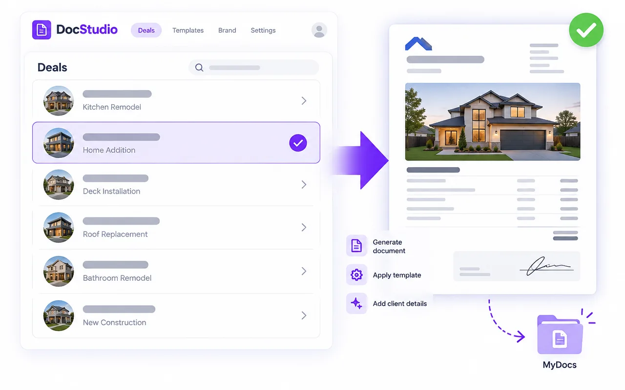 Selecting a project and generating a client-ready document in DocStudio