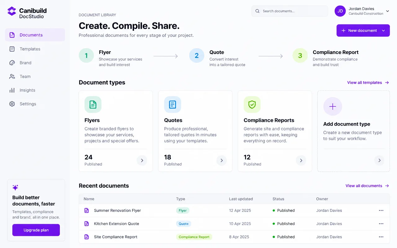 DocStudio document library growing across flyers, quotes and reports