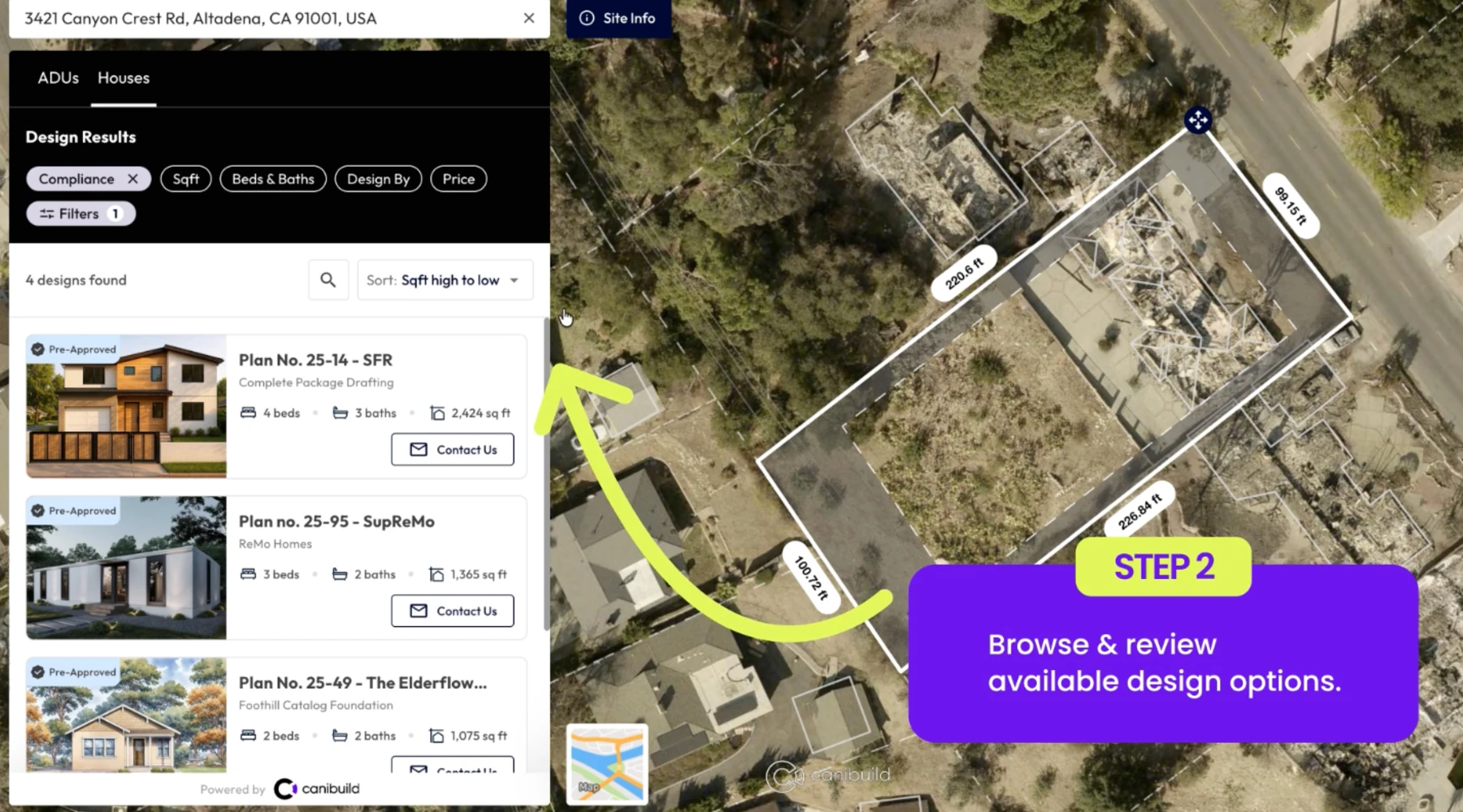 Step 2: browse and review the pre-approved designs that are compliant with the selected lot